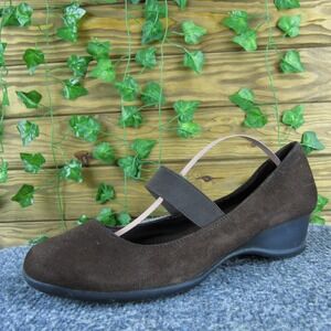 Comfort Plus Women 7.5 Brown Fabric Mary Jane Wedge Slip-On‎ Lightweight
